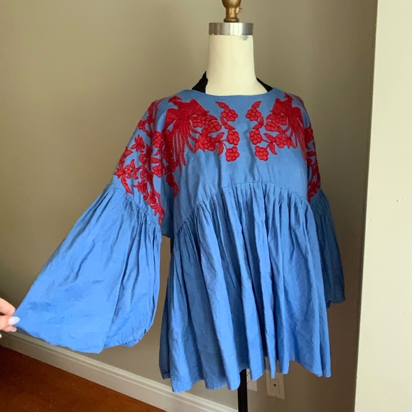 Summer puff blouse Anthropologie Hemant & Nandita size M - Picture 2 of 4